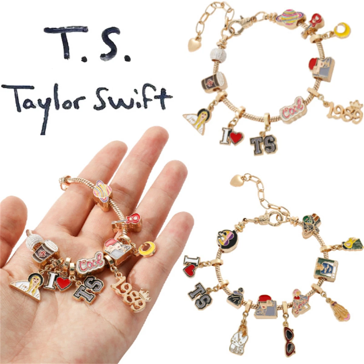 Taylor Swift Charm Bracelet Lover Reputation Speak Now Album Inspired Pendants
