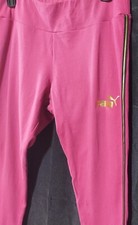 Puma Pink Leggings Womens Medium M Activewear Tight Ankle Gold Black Stripe