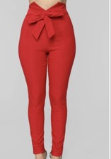 Fashion Nova Red Knot Your Girl Belted Tie Bow High Waist Slim Straight Pant 3X