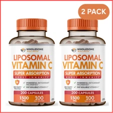 LIPOSOMAL VITAMIN C Immune Collagen Booster 200ct 2 Pack WHOLESOME WELLNESS