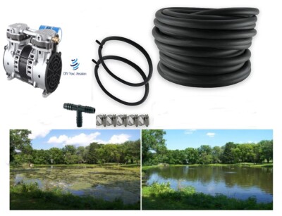 Lake Fish Pond Aerator System w/200' WTD Hose 2 - 48'' RING Diffusers 3.9cfm PUMP
