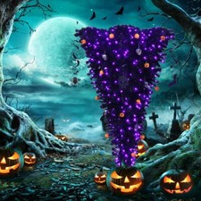 6 ft UPSIDE DOWN PRE-LIT BLACK Halloween Christmas Tree PURPLE LIGHTS