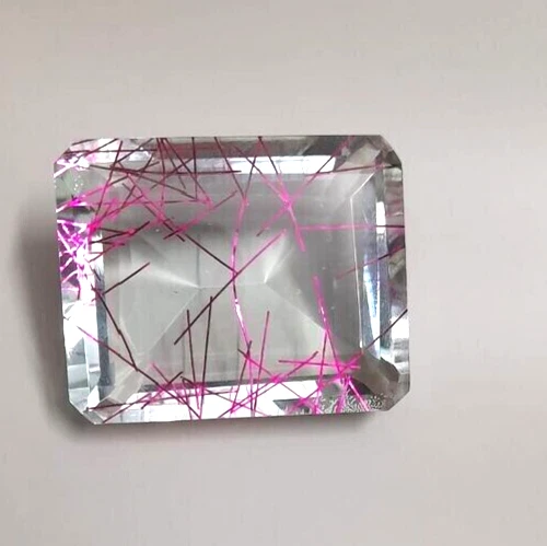 112.8 Ct Emerald Cut Lab-Created Pink Rutilated Quartz Loose Gemstone CERTIFIED - Image 4 of 4