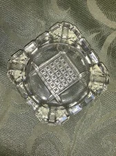 ASHTRAY~Clear Cut Glass Small~3 3/8" x 3/4" ~Square Personal Fancy
