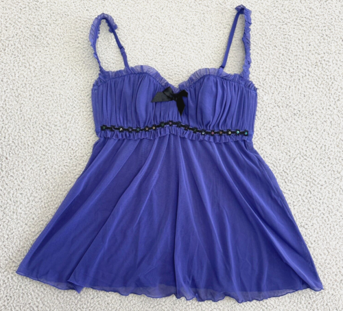 Fredericks of Hollywood Cami Tank Large Purple Babydoll Sheer Mesh Lingerie Set