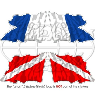 SCUBA ALPHA & DOWN DIVE Waving Flag, 50mm Vinyl Stickers x4