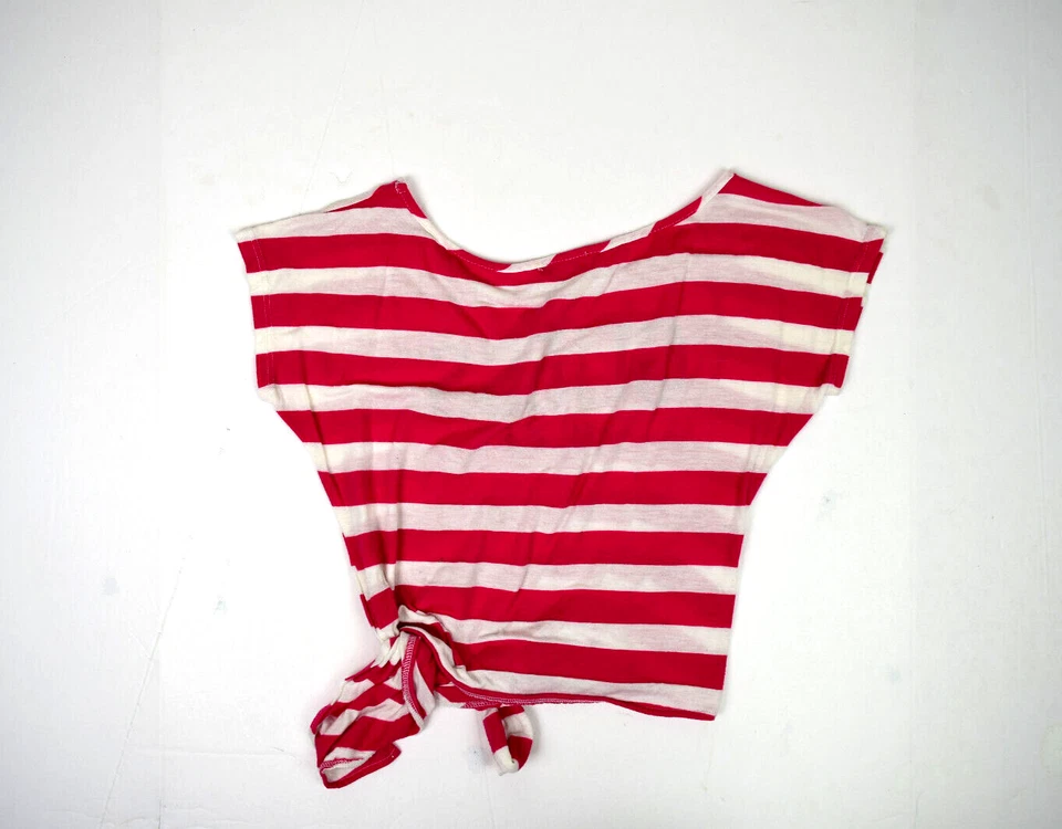 Camiseta De Colección Guess est 81 Deslumbrante Talla XS/S 90s Para Mujer Corbata Lateral Roja Blanca Rayas Foto 3 de 4