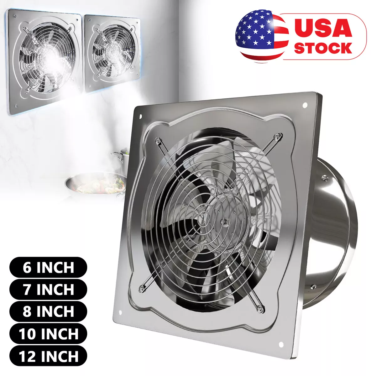 6 7 8 10 12 Inch Stainless Steel Exhaust Fan 110V Wall Mounted Ventilation Fan