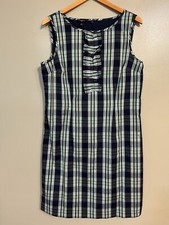 Talbots Womens Green Plaid Fully Lined Cotton Blend Sleeveless Dress Size 12P