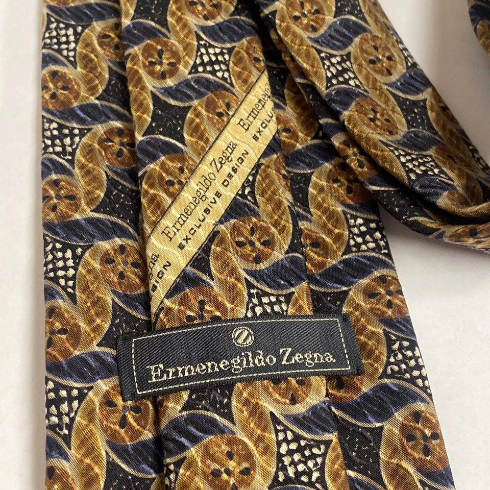 Corbata Hombre ERMENEGILDO ZEGNA Seda ITALIA Geométrica Negra Marrón Edición Especial. D9 Foto 2 de 4