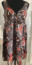 Old Navy Retro Brown Floral Empire waist Side Pockets Women's Short Dress Sz M