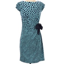 Just Taylor Dress Polka Dot Ruched Tie Bow Cap Sleeves Womens Size 4