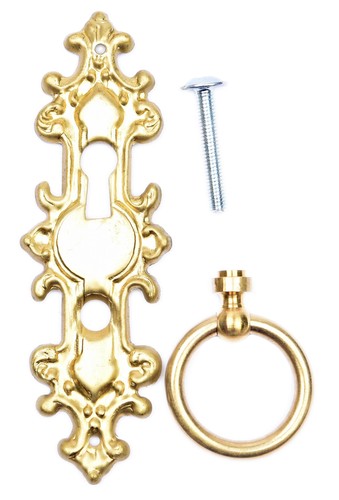 Antik Möbel Beschlag Griff Gründerzeit Ring Möbelschild Möbelgriff Messing - Bild 14 von 17