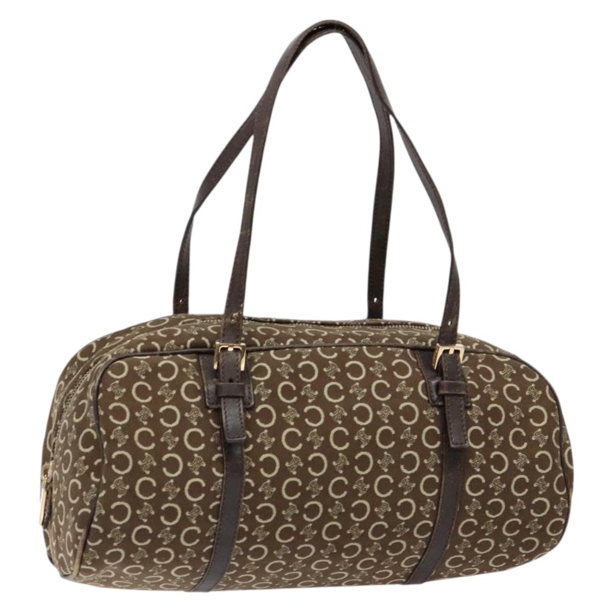 Celine Vintage Macadam Handbag Macadam Brown Canvas Bag (Pre-Owned)