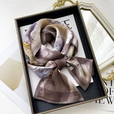 Double Side 100%  Silk Long Scarf Women Purple Brown Floral Neckerchief 150*15cm