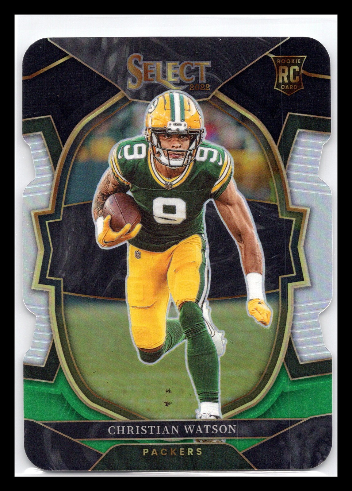 2022 Panini Select #53 Christian Watson Black and Green Prizm Die Cut RC Packers