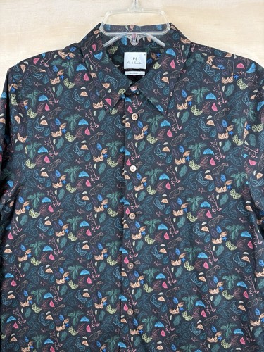 Paul Smith PS Black Multicolour 'Leaf' Tailored-Fit Shirt Men’s Size Medium