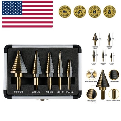 Step Drill Bits, 5PCS HSS Titanium Step Drill Bit Set, 50 Sizes High Speed St...