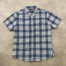 Lee Shirt Mens Large Plaid Short Sleeve Western Button-Up, Blue Navy