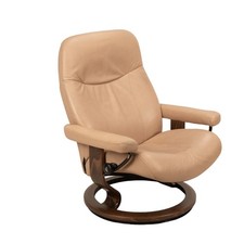Ekornes Stressless Consul Recliner in Tan Leather W/ Walnut Base - Large Model