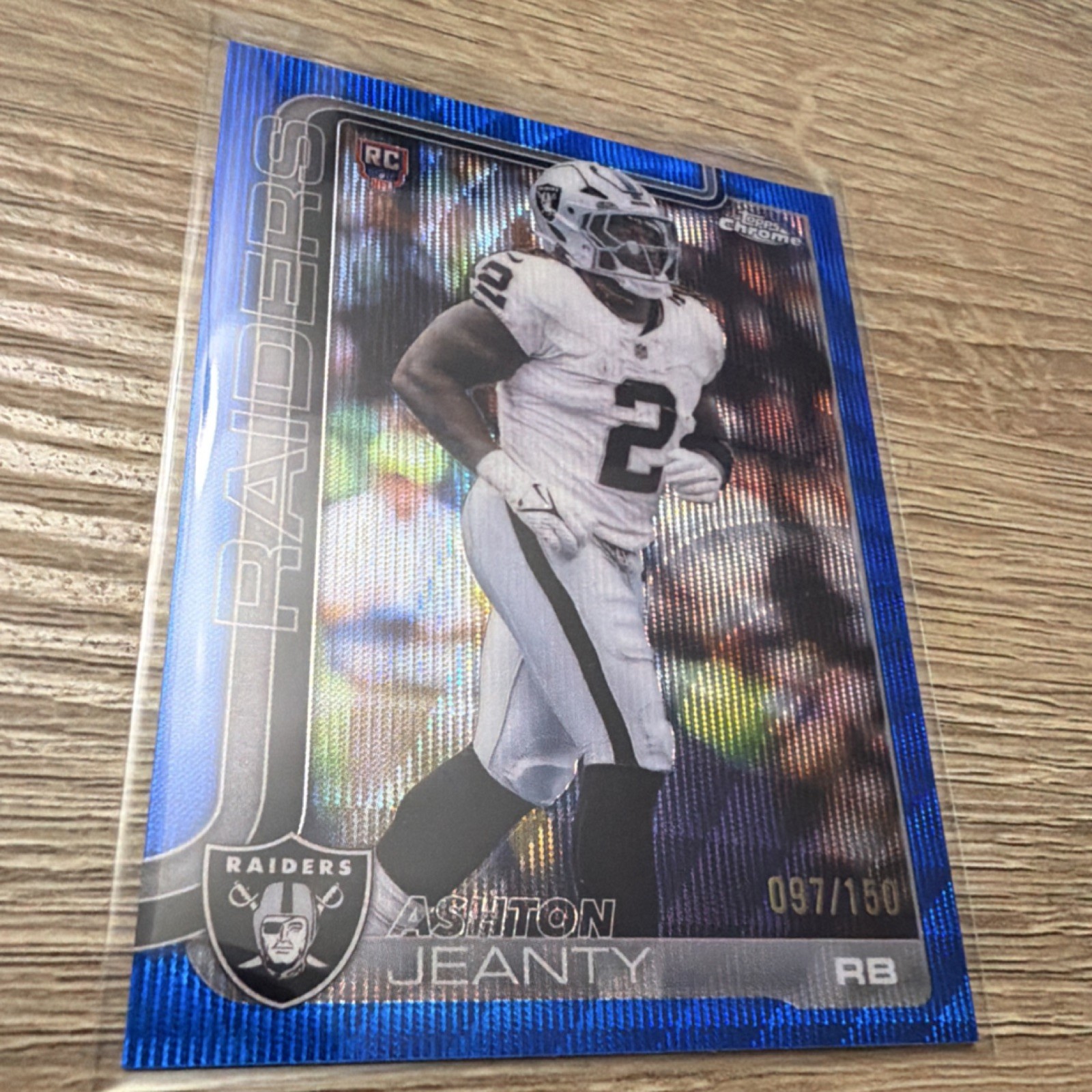 2025 NFL Topps Chrome Ashton Jeanty Blue Wave Refractor /150 #322 Raiders RC