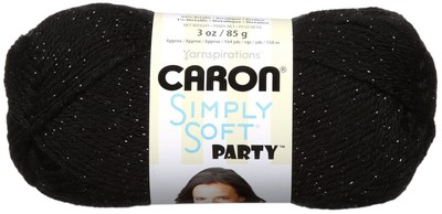 3er Pack Caron Simply Soft Partygarn - Schwarz Glitzer H97PAR-7