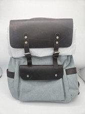 Vintage Style Canvas  Leather Backpack Rucksack Travel Daypack Light Blue Brown