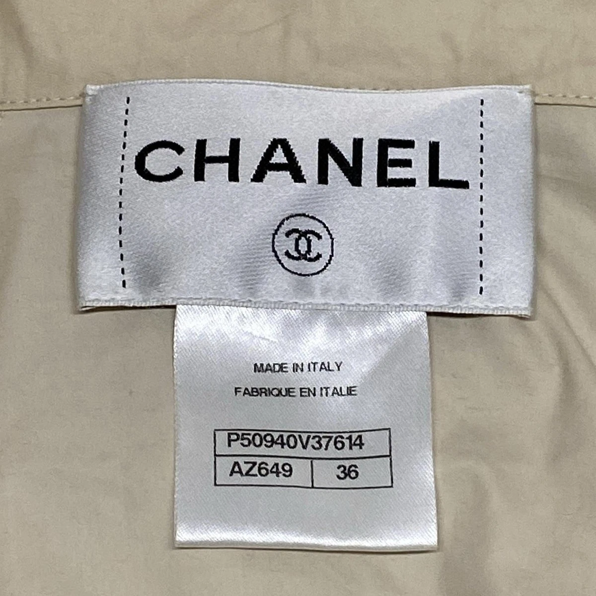 Cappotto donna originale CHANEL P50940 beige cotone nylon