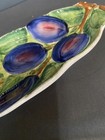Vintage Majolica Purple Plums Fruit Green Leaves Plate Bow Made in Italy  — photo 6