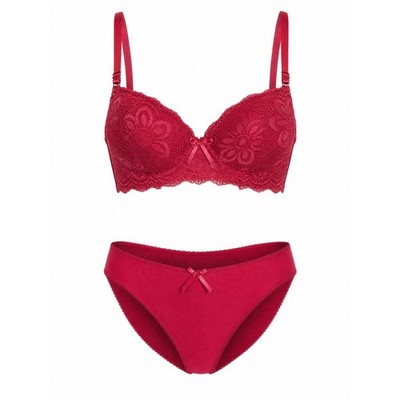 Dessous Set Blumenspitze Push-Up - Farbe wählbar Damen