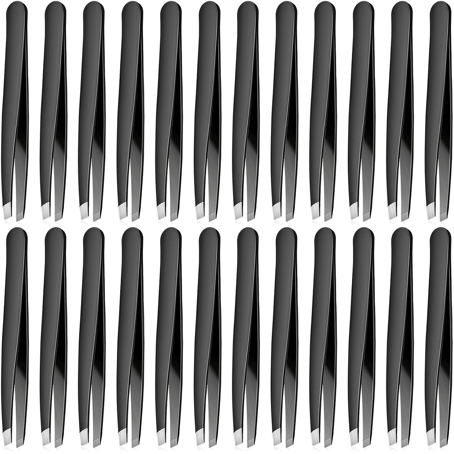 Mudder 24 Pieces Eyebrow Tweezers Bulk Stainless Steel Slanted Tip Black 