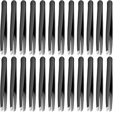 Mudder 24 Pieces Eyebrow Tweezers Bulk Stainless Steel Slanted Tip Black 
