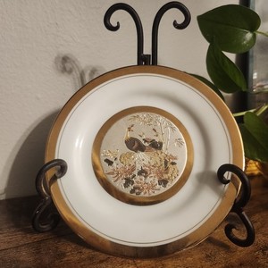 Art of Chokin 6” Plate with Stand 24k Gold & Silver Engraved Japan