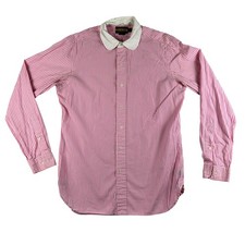 Rugby Ralph Lauren Shirt Mens 15.5 Pink Stripe Peter Pan Collar Long Sleeve