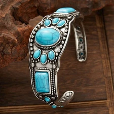 Vintage Turquoise Cuff Bracelet Bohemian Western Women's Adjustable Jewelry