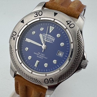 Wolverine Sport Quartz Watch Men 50m Silver Blue Rotating Bezel Date New Battery