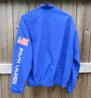 Royal blue Vtg 90s Polo Sport Ralph Lauren jacket with black strap, red, white, and blue chest stripes, and visible RL logo.