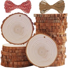 Wood Slices 20 Pcs 3.5-4.0 inch Natural Rounds Unfinished Wooden Circles Chri...