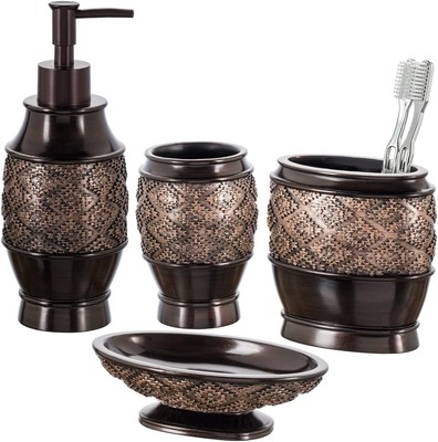Creative Scents Dublin Brown Bathroom Accessories Set Complete - 4 Pc. 