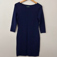 Lauren Ralph Lauren Dress Womens Small Navy Blue Sheath Knee Length 3/4 Sleeve