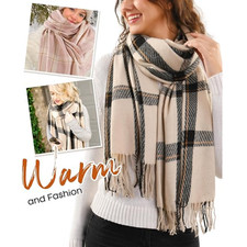 Winter Scarf For Women Oversized Plaid Tassel Shawl Wrap