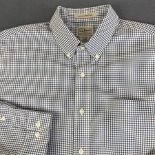 LL Bean Shirt Mens Large White Blue Check Wrinkle Resistant Button Down Long Slv