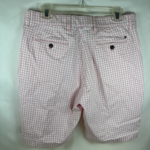 Tommy Hilfiger Herren 32 Shorts Chino Pink & Weiß Gingham Flatfront Neu - Bild 7 von 14