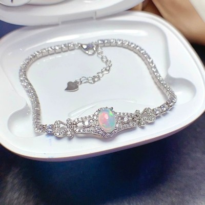 Vibrant Fire-Color Natural Opal Bracelet 925 Sterling Silver Elegant Design