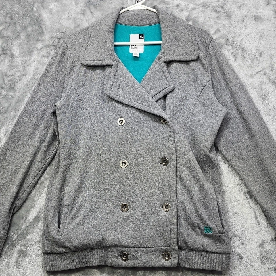 Abrigo Vintage Y2K DC Apparel Division Mujer XL Gris Doble Pecho Tejido Chaquetón Foto 2 de 4