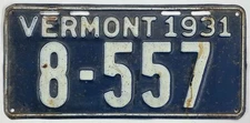 Vintage Vermont 1931 License Plate 8-557 Original Paint