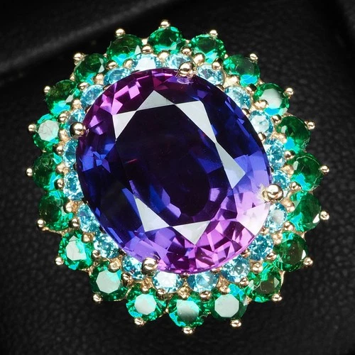 925 Sterling Silver Rose Gold Rings Luxurious Blue Purple Sapphire Oval 9.15Ct