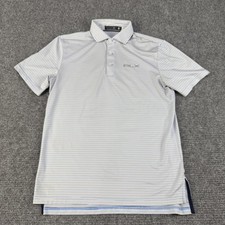 RLX Ralph Lauren Polo Shirt Mens Medium Blue White Stripe Golf Performance