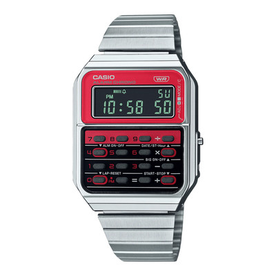 CASIO CA-500WE-4BDF UHR TASCHENRECHNER DIGITAL SCHWARZ ROT 34X42mm UNTERPREIS
