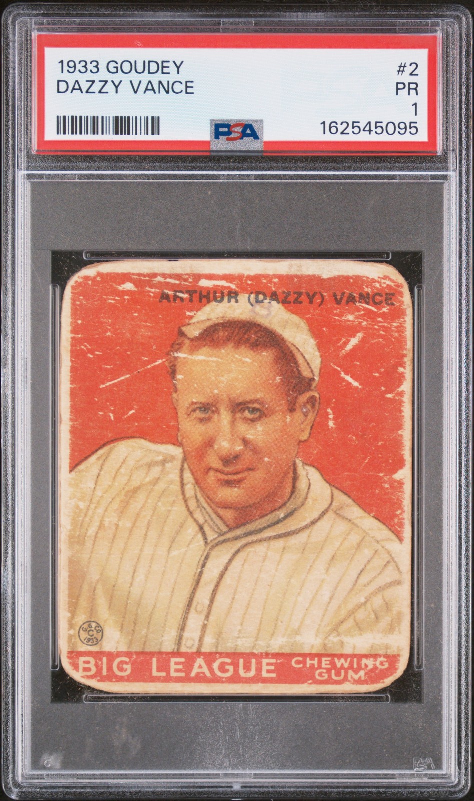 1933 GOUDEY #2 DAZZY VANCE ROOKIE RC PSA 1